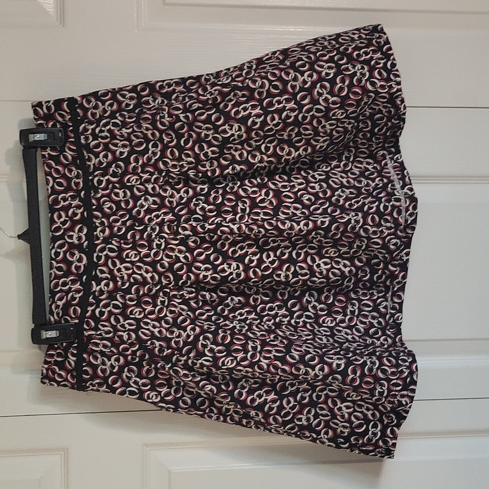 Ann Taylor LOFT chain patterned skirt, pink, white, black, size 8
